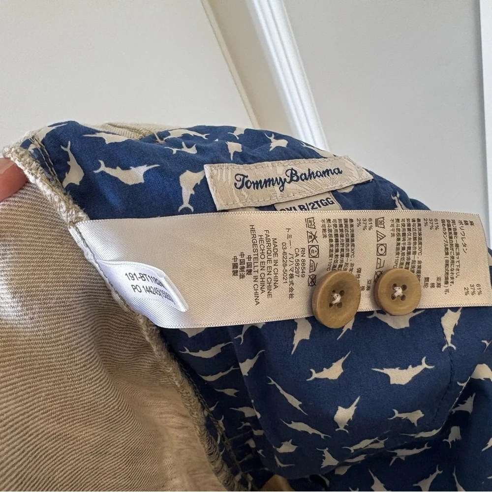 Tommy Bahama Linen Blend Pants 2XLB 2TGG Beige Tan Stretch Marlin Print Lining